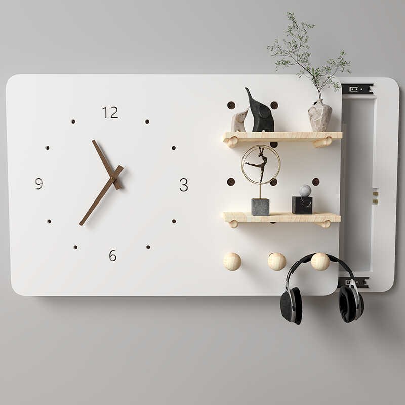 电表箱装饰画免打孔遮挡现代简约时钟电箱挂画置物架洞洞板弱电箱