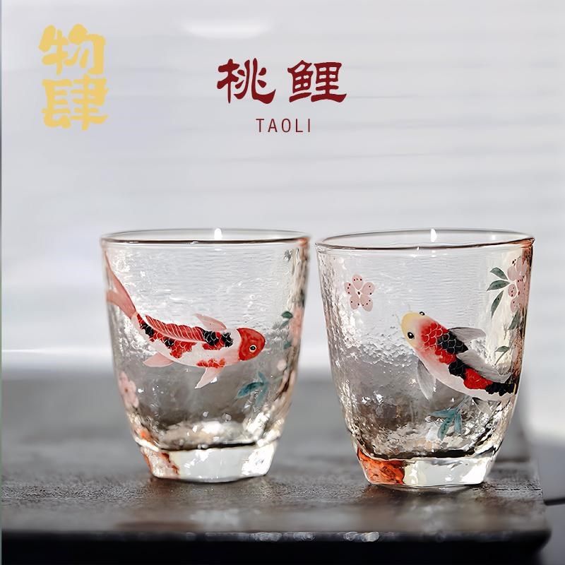 物肆手绘品茗杯鎏金玻璃杯耐高温茶杯加厚水晶玻璃茶杯主人杯