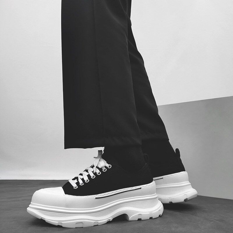 ins情侣板鞋松糕小白鞋男女黑白色高帮帆布马丁靴小众厚底老爹鞋