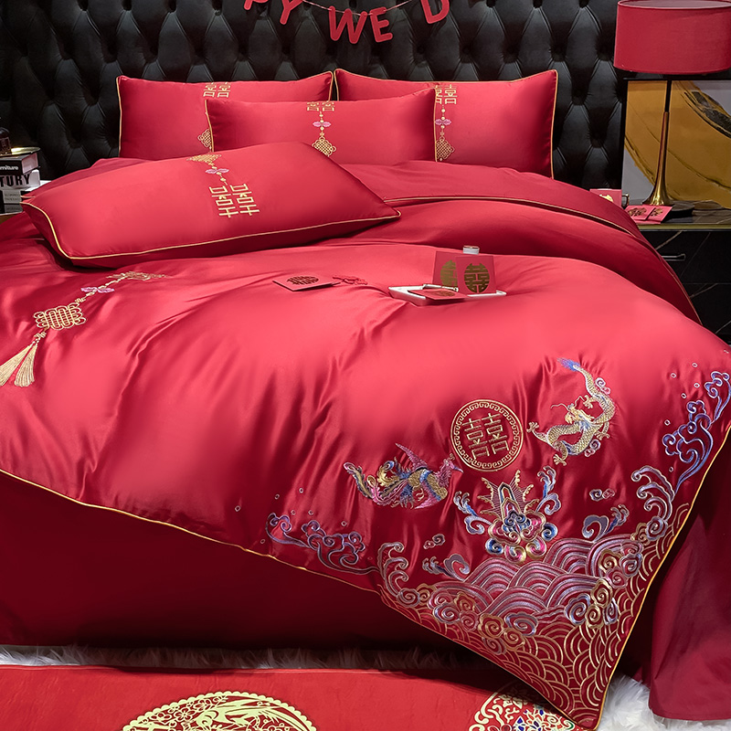 婚庆奢华四件套喜被四件套结婚床上用品婚嫁新U婚红色婚礼龙