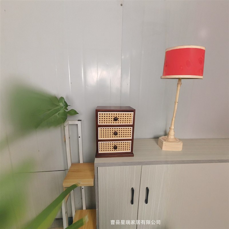 复古多层收纳柜实木桌面藤编迷你收纳盒收纳创意首饰抽屉式置物架