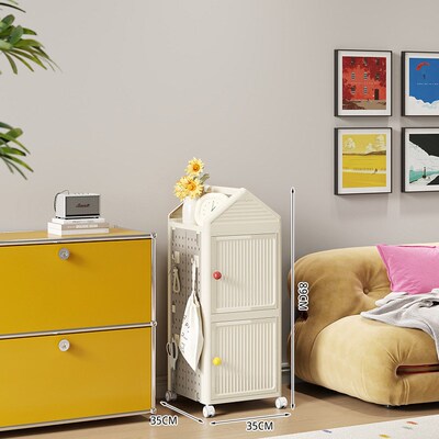 奶油风实木旋转书架落地客厅置物带穿衣镜洞洞板储物展示转角书柜