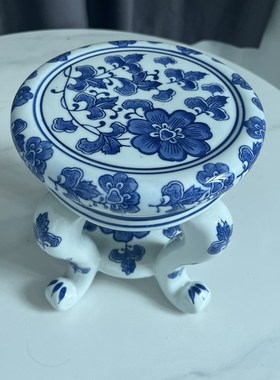 【花朵】青花瓷仿古典四脚古凳子客厅落地桌面摆件手绘底座