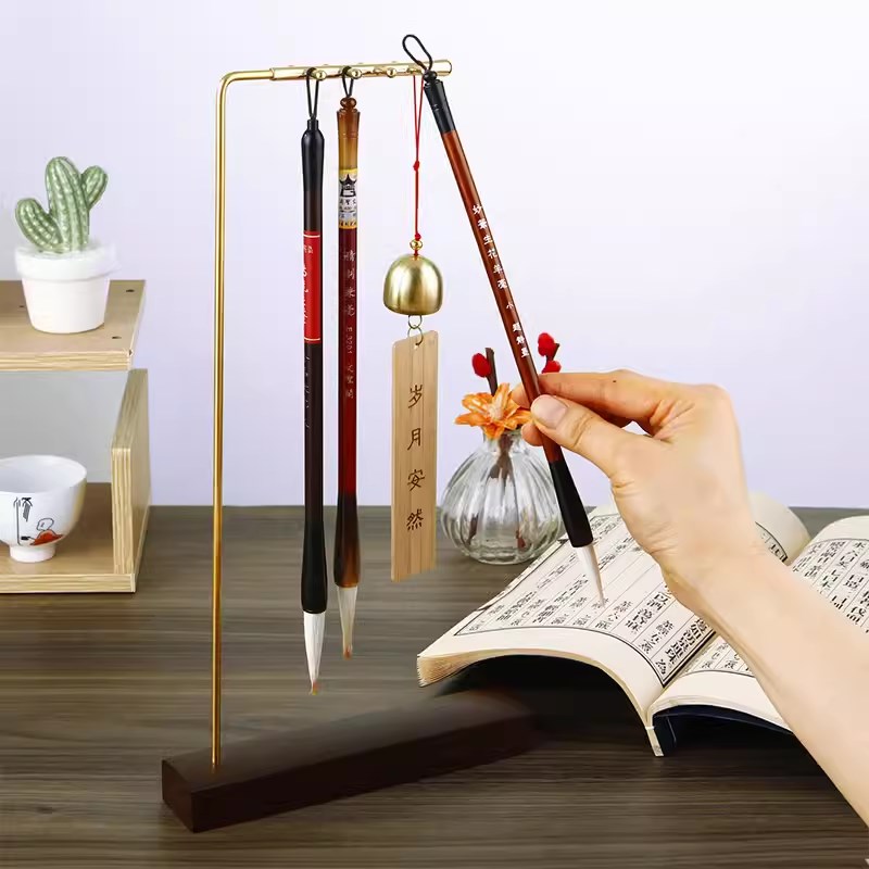 笔架黑檀木文具收纳中国风毛笔支架创意J笔挂展示架桌面学生办公