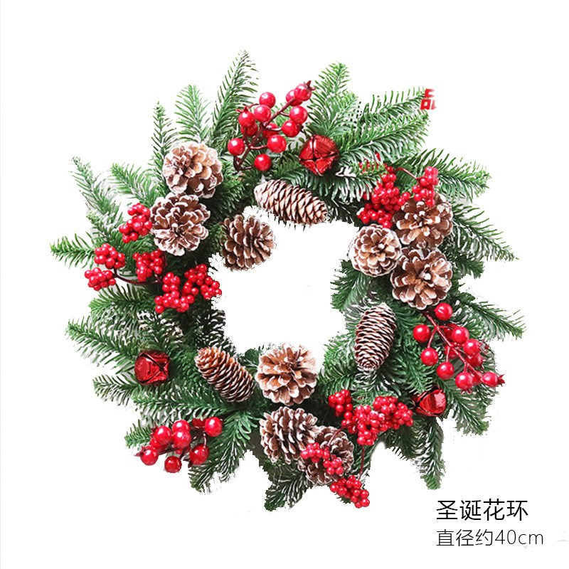 伯克丝圣诞节装j饰品沾白松果圣诞花环倒挂树酒店商场墙壁装饰挂