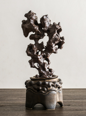 创意手工陶瓷太湖石香炉摆件假山摆件中式客厅书房V装饰陶瓷塔香