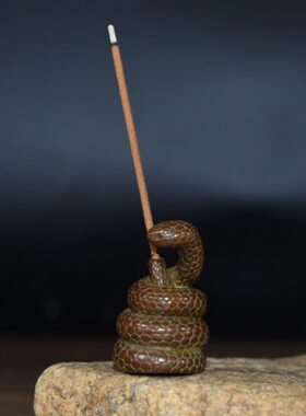 纯铜手工仿古实心紫铜茶宠小物件 盘蛇香插手把玩件 茶道小摆件