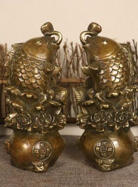 黄铜花开富贵鱼金玉满堂家用客厅玄关酒柜装饰工艺品