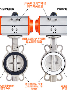 气动全不锈钢蝶阀 气动四氟不锈钢蝶阀 D671F-10/16P AT型气动头