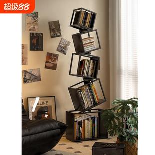创意转角书架落地置物架一体靠墙不锈钢铁艺角落自由组合书柜艺术