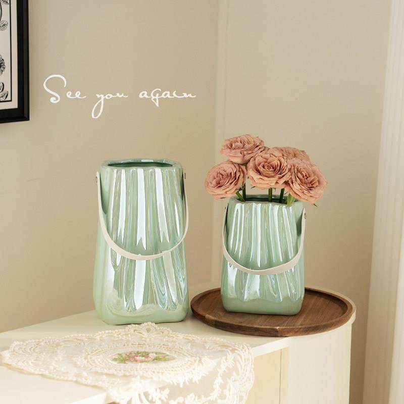 高级感简约手提陶瓷花瓶大口径客厅鲜花水培插花餐桌创意装饰摆件,家居饰品,花瓶,淘宝优惠券,粉丝福利购,淘宝优惠卷