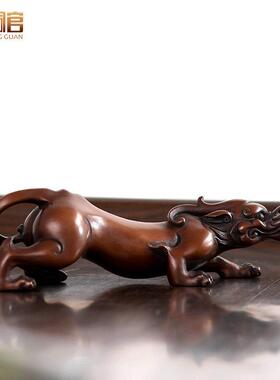 紫铜貔貅摆件镇纸笔架瑞兽螭龙车载铜工艺品客厅红酒架家居饰品