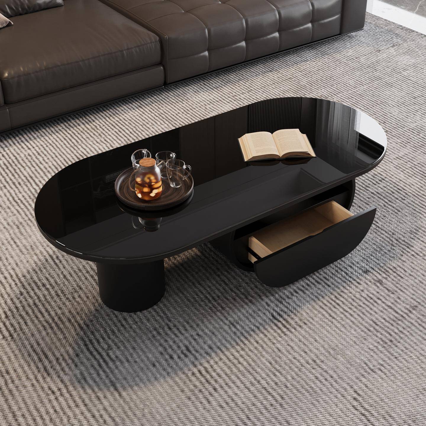 意式轻奢钢化玻璃茶几小户型客厅收纳茶桌咖啡桌民宿简约抽屉茶几