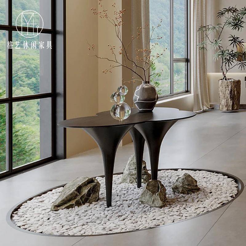 玻璃钢茶几三叶草造型玄关别墅客厅花瓣三角桌子异形创意设计边几