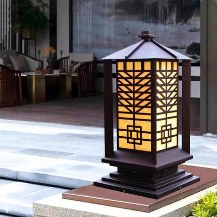 户外led防水中式方形不锈钢别墅庭院景观围墙栏杆柱头灯