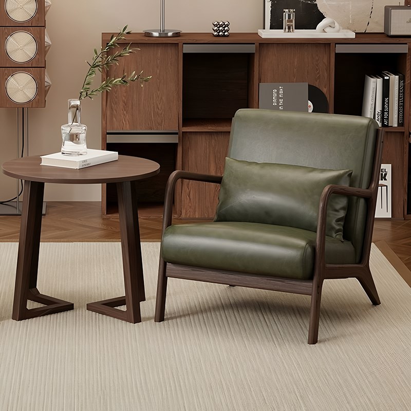 简约实木单人沙发椅防污耐磨皮办公会客接待N咖啡休闲茶几组合桌