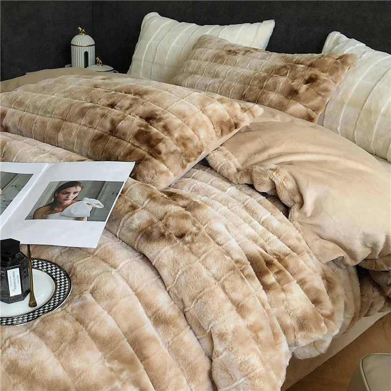 冬季350g懒兔毛牛奶绒四件套复古高级感加N绒床上用品床笠款珊瑚