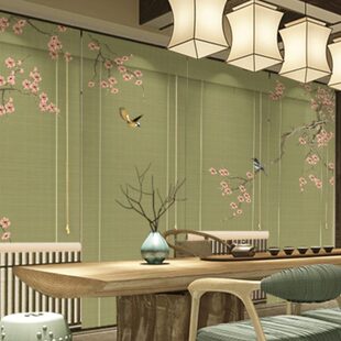 新中式 饰帘子 国风印花竹帘卷帘窗帘卷拉式 餐厅隔断拉帘客厅背景装