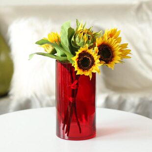 装饰年结婚桶喜插花庆抱富贵竹新直筒玻璃花瓶红色客厅落地简约福