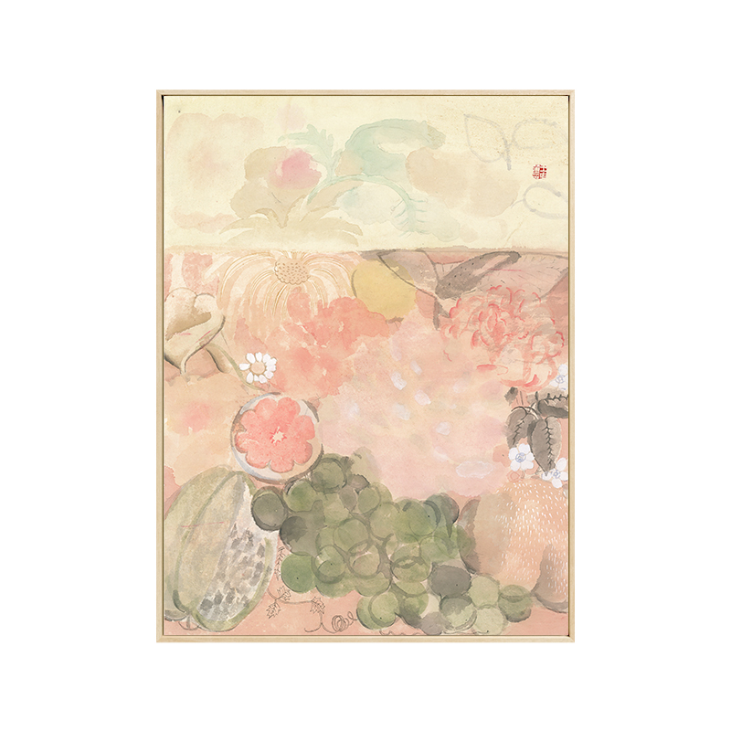 花青奶油原木g风客厅沙发背景墙装饰画玄关挂画大幅荷花壁画艺术图片