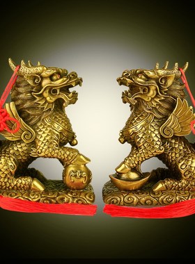 铜麒麟摆件大号财富麒麟一w对招财家居办公室桌面装饰礼品摆设