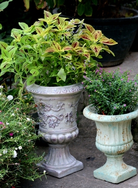 锈色罗马杯大花盆柱m盆大型花盆装饰庭院花园橱窗陈列壁炉摆件大