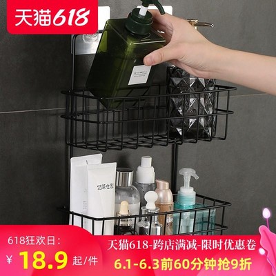 卫生间置物架双层免打孔浴室挂墙洗手间洗漱台墙R壁挂洗澡收纳墙