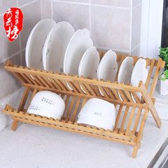 楠竹双层碗架碗盘架沥水架实木厨房置物架碗筷收纳架灶台竹子木头
