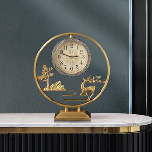 饰新中式 座钟黄铜静音石英钟客厅家用2022时尚 桌面摆件钟表轻奢装