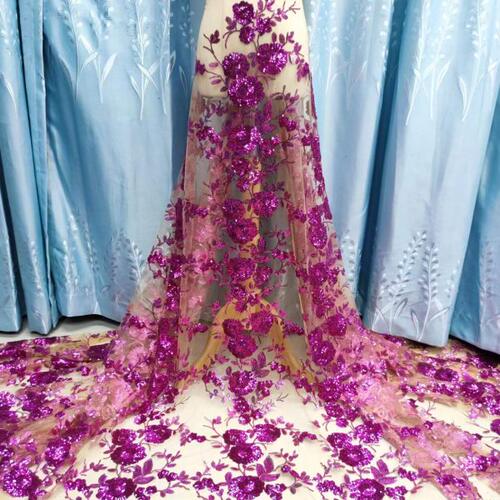 亮片绣非洲花边立体花朵网纱面料礼服舞台服婚纱绣花布料