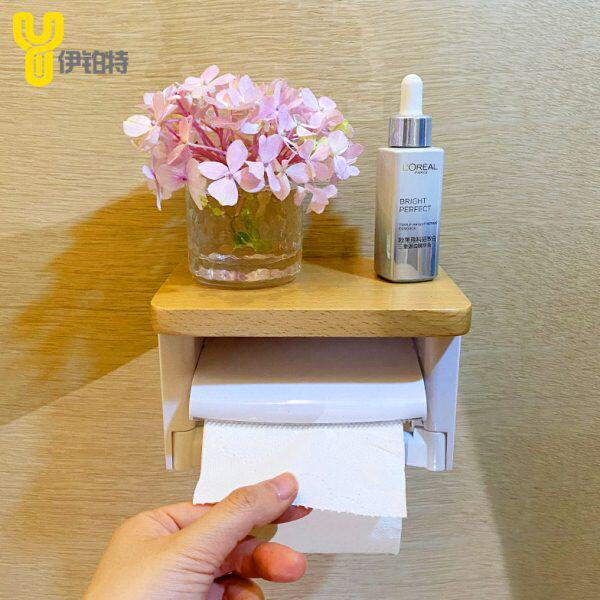 日式免打孔纸巾架浴室卫生间厕所壁挂实木胡桃木厕纸卷纸器置物架