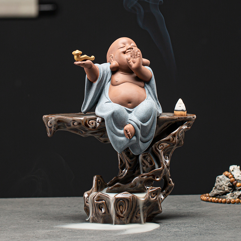 久造大号c禅意弥勒佛倒流香炉家用室内创意茶道招财摆件陶瓷香薰