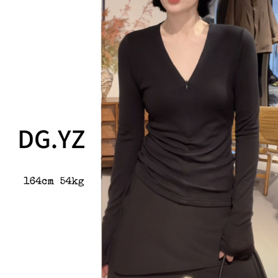 【樱子家】2618F高级V领拉链显瘦简约天丝羊毛上衣1