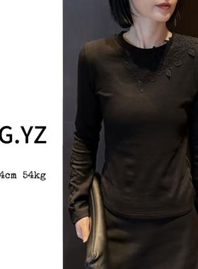 【樱子家】3187F圆领绣花边长袖底衫上衣