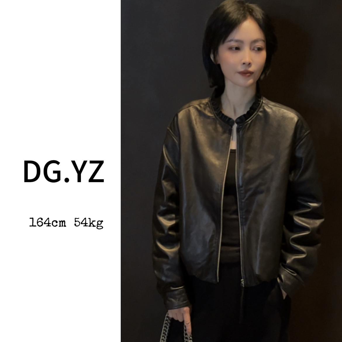 【樱子家】3082F圆领木耳边拉链宽松短款绵羊皮外套