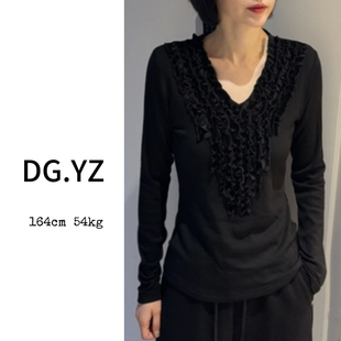 打底 3048F木耳边V领收腰设计百搭长袖 樱子家