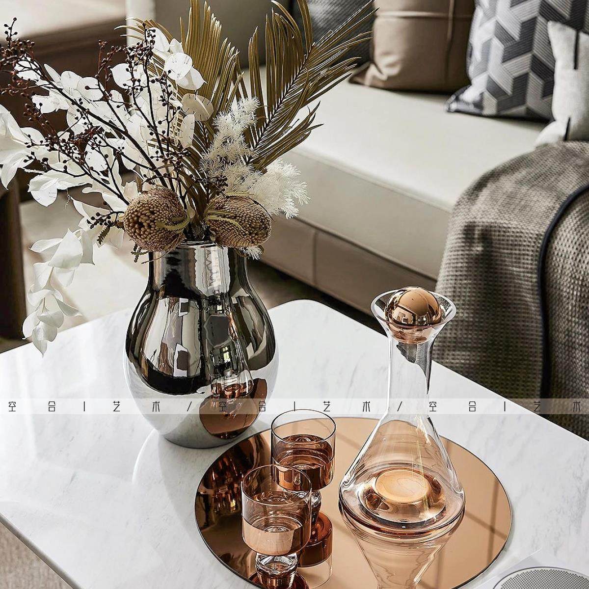 空合轻奢酒具醒酒器陶瓷花器咖色系样板间售楼部茶几花艺软装摆件,家居饰品,家饰软装搭配套装,淘宝优惠券,粉丝福利购,淘宝优惠卷