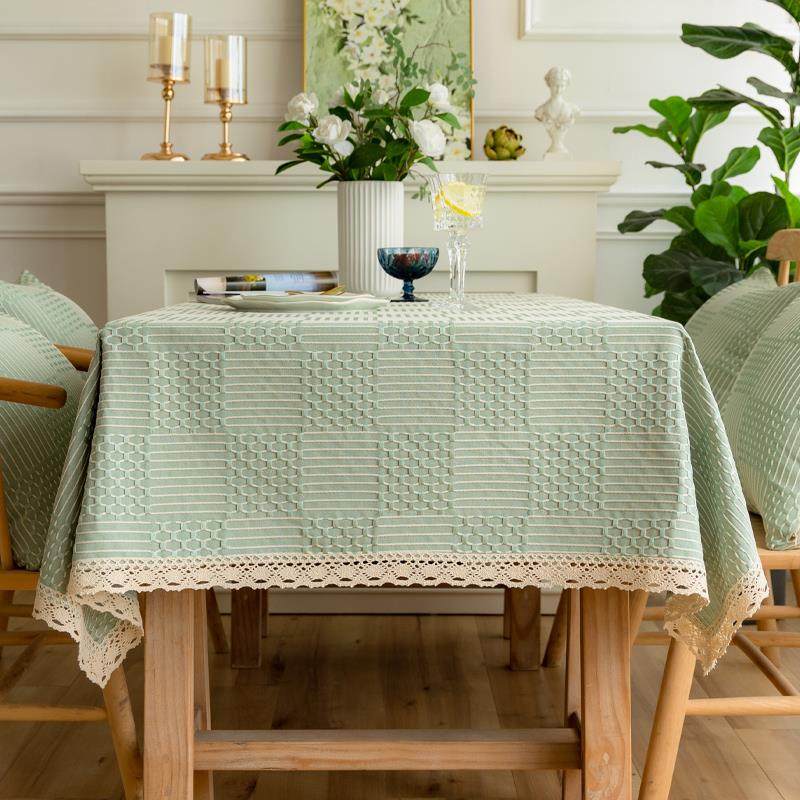绿色桌布布艺棉麻北欧轻奢高级感长方形格子方桌网红餐桌布茶几布,居家布艺,桌布,淘宝优惠券,粉丝福利购,淘宝优惠卷
