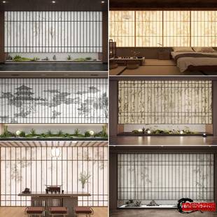 需定制宋式美学杜邦纸竹影灯箱假窗格栅中式禅意养生馆酒店茶室氛