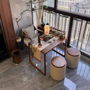 需定制新中国风北美黑胡桃阳台小茶几纯原木小公寓家庭学习实木茶