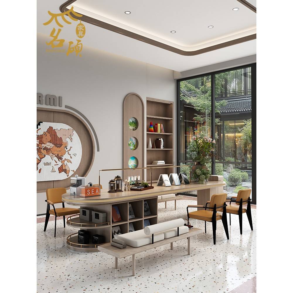 需定制垂直学习长桌售楼处酒店手工实木桌椅书吧阅读区中式桌灯套