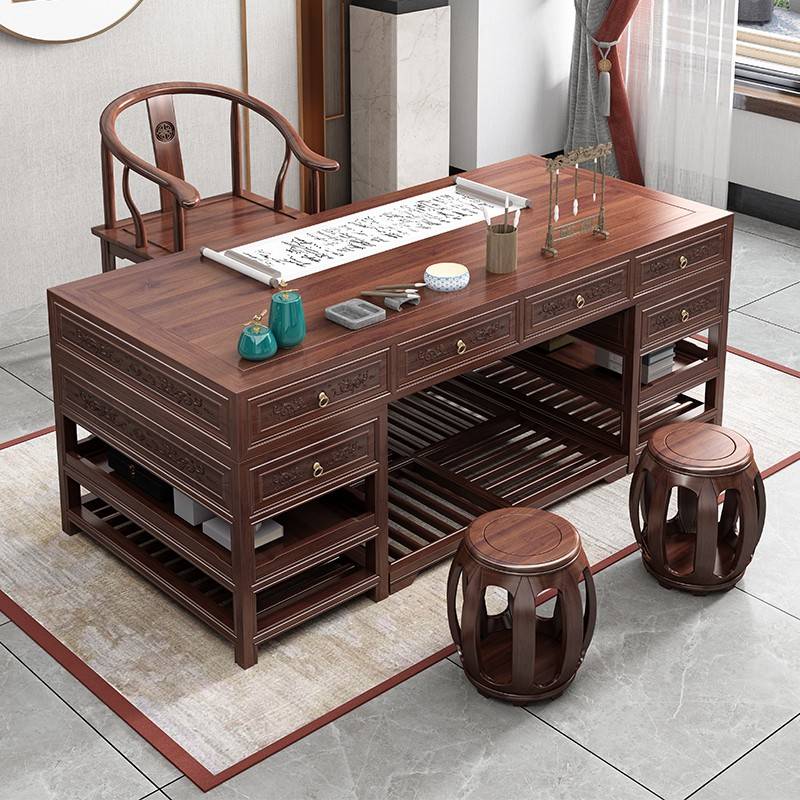 需定制新中式实木办公桌办公桌南榆木书桌彷古书房书法书画 画桌