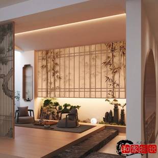 需定制宋式美学杜邦纸竹影灯箱禅意茶室复古中式假窗餐厅养生馆氛
