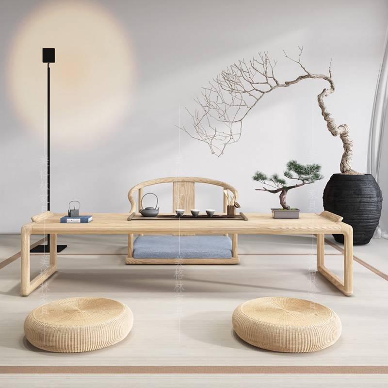 需定制榻榻米茶桌椅组合实木炕几茶几新中式禅意矮桌黑胡桃木日式