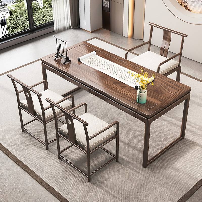 需定制新中式实木书桌禅意画案书法桌家用老榆木茶桌 书房办公桌