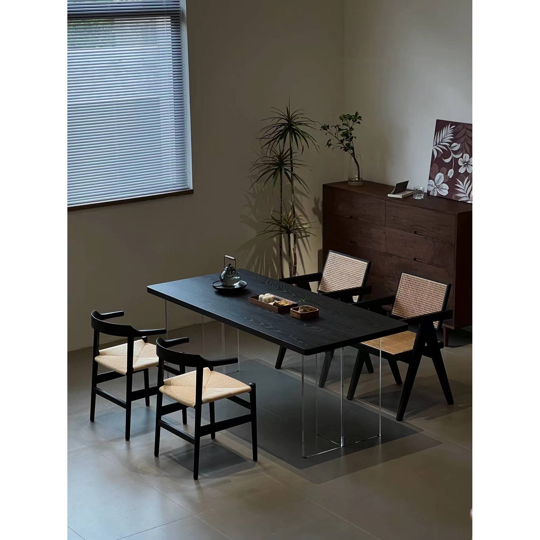 需定制亚克力悬挂实木茶几家庭阳台Normcore功夫茶几桌椅黑色沙发