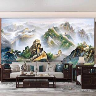 办公室电视背景墙壁纸立体万里长城壁布18d立体浮雕定制壁画墙布