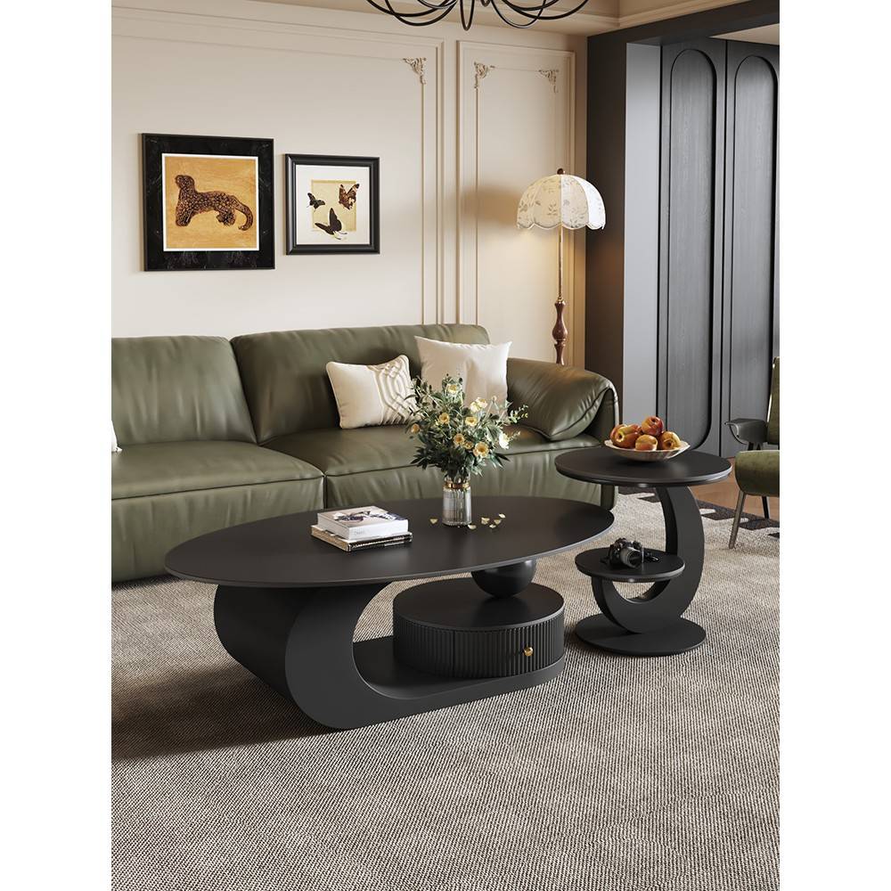 需定制岩板小户型意式极简椭圆形茶几客厅家用2025新款现代简约茶