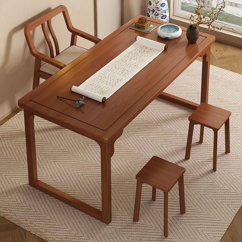 需定制新中式实木书桌茶桌椅组合家用写字台电脑办公桌书房毛笔书