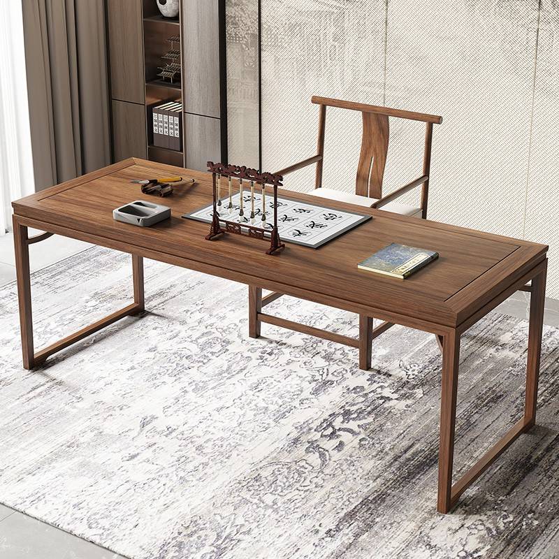 需定制新中式老榆木书桌椅 禅意榫卯原木书法桌现代简约国学画案